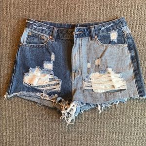 Misguided two tone distressed denim shorts